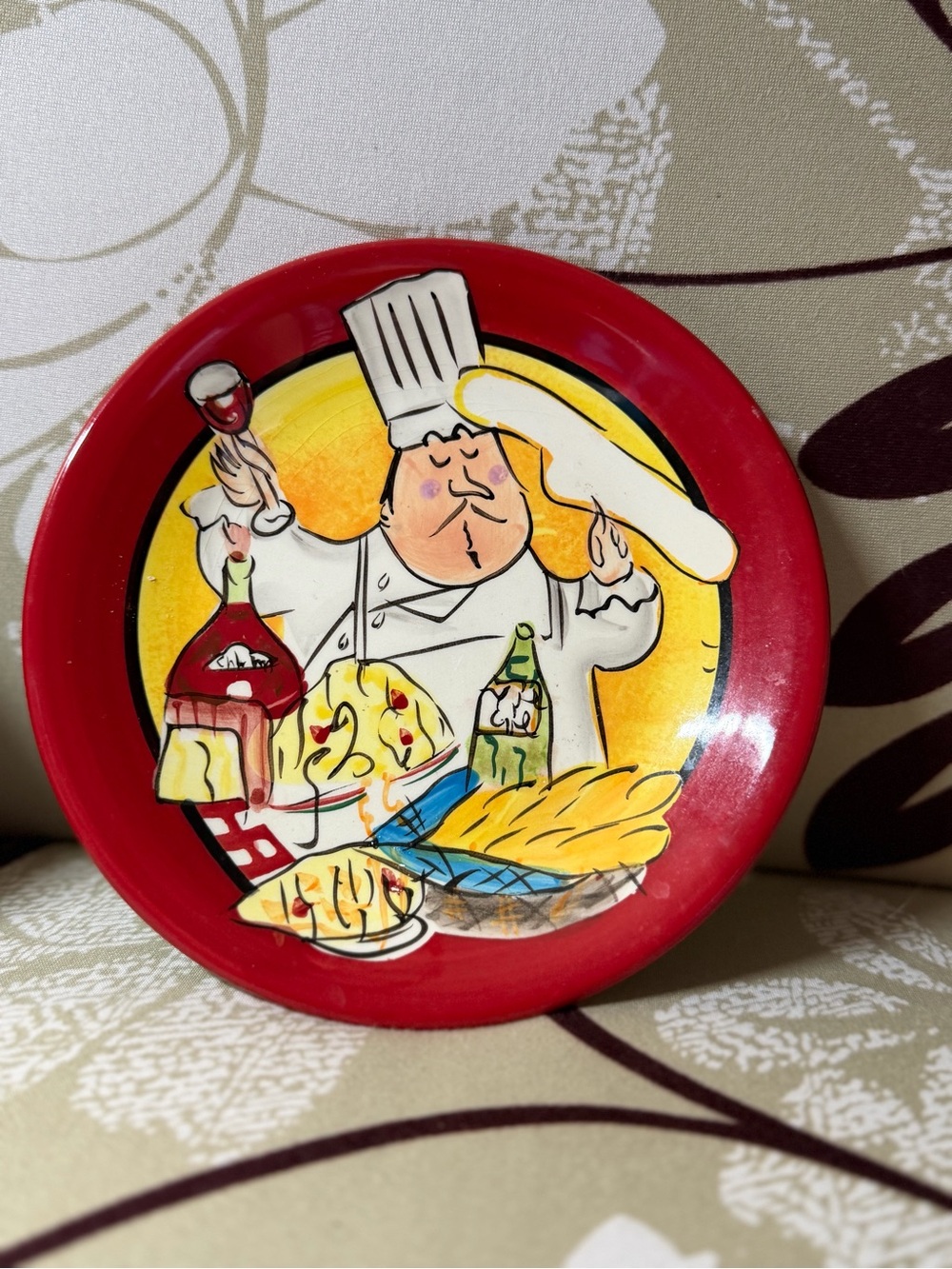 Fat Chef Illustration Ceramic Serving Plate - Red